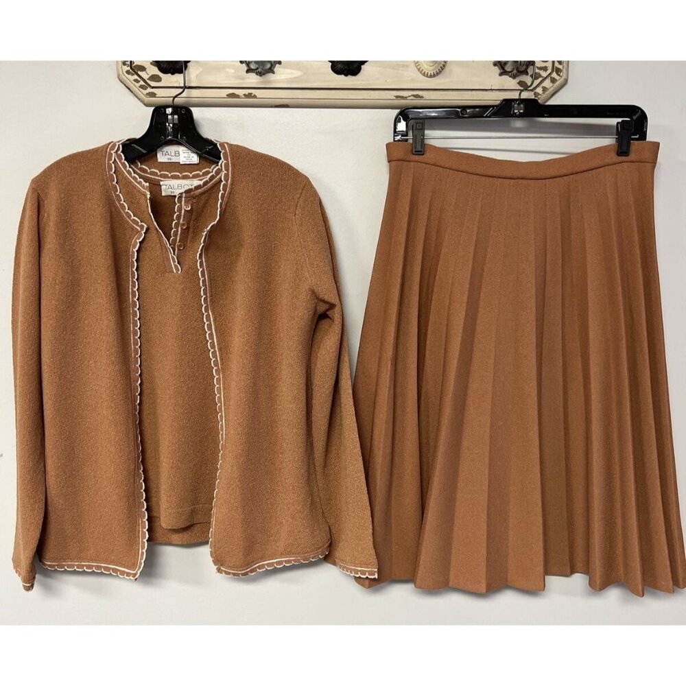Vintage 3 pc Talbott USA Skirt, Jacket & Blouse Tan Pleated Medium